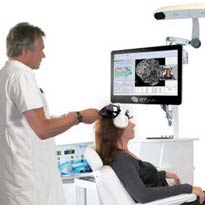 Stock photo of a woman receiving neuronavigation guided TMS.