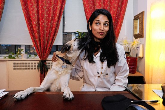 Dr. Devi with Lola at Park Avenue Neurology — featured in the Wall Street Journal