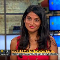 Dr. Devi discussing brain health benefits of hot chocolate on CBS news.